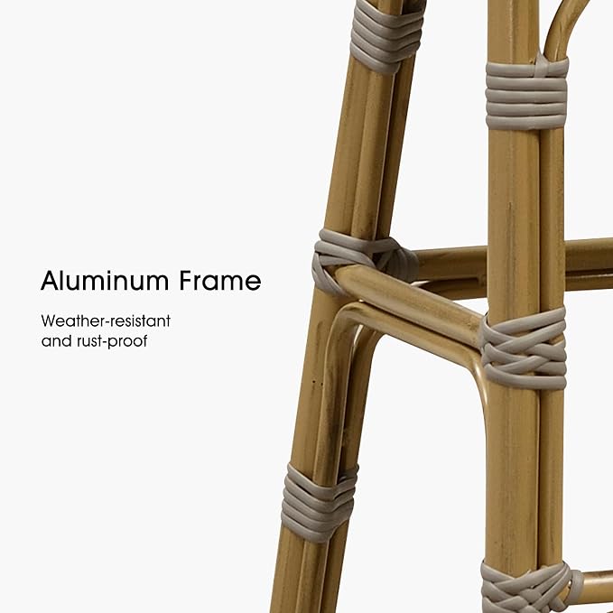PURPLE LEAF French Bar Stool Set of 4 Bamboo Print Finish Patio Bar Stools - Image 7