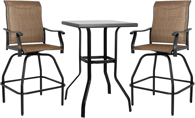 LEVELEVE Patio Bar Set 3pcs Swivel Bar Stools Outdoor Bistro Textilene by Enjoyyourlife