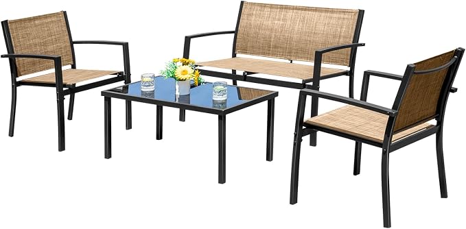 Devoko 4 Pieces Patio Furniture Set Outdoor Garden Patio Conversation Sets by DEVOKO