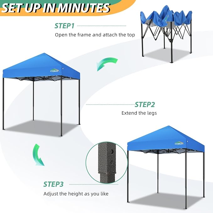 COBIZI 6.6x6.6ft Pop Up Canopy Tent, Heavy Duty Canopy Easy Set up All Weather - Image 5