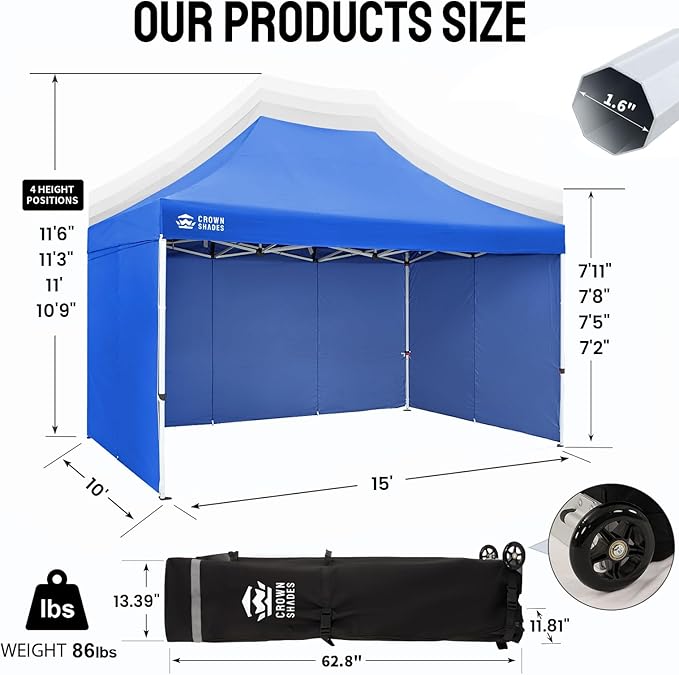 CROWN SHADES 10x15 Pop Up Canopy Tent, Thicken Frame Commercial Heavy Duty Tent - Image 7