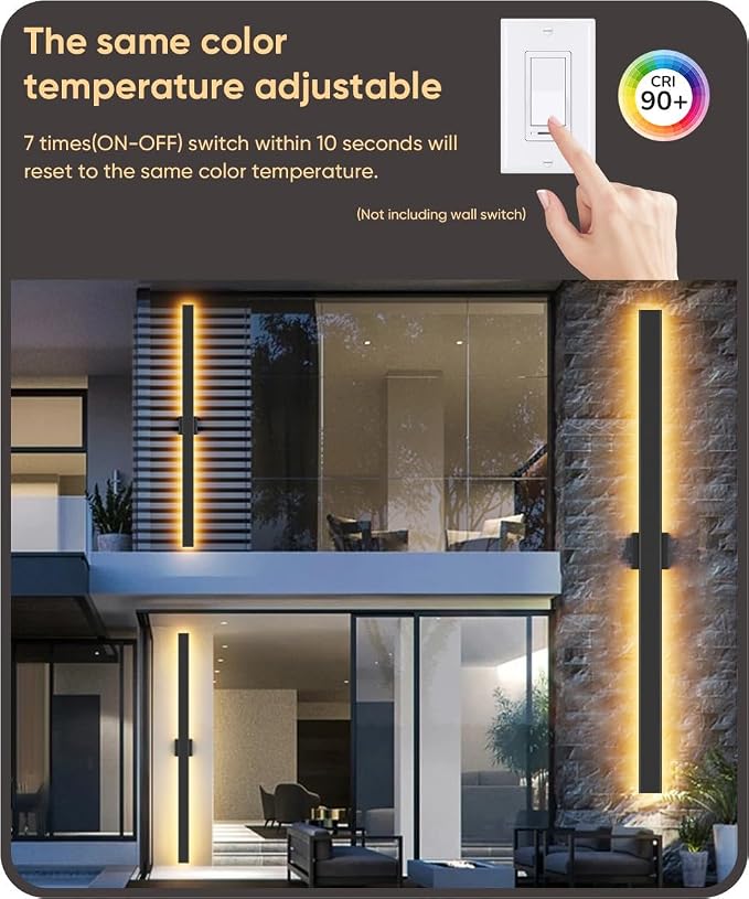Aipsun Black Outdoor Wall Sconce 3000K 4000K 6000K, 56.3in Modern Exterior - Image 5