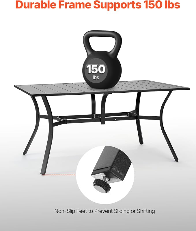 VEVOR Outdoor Patio Dining Table, 59 inch Long Rectangular Metal Steel Slat - Image 5