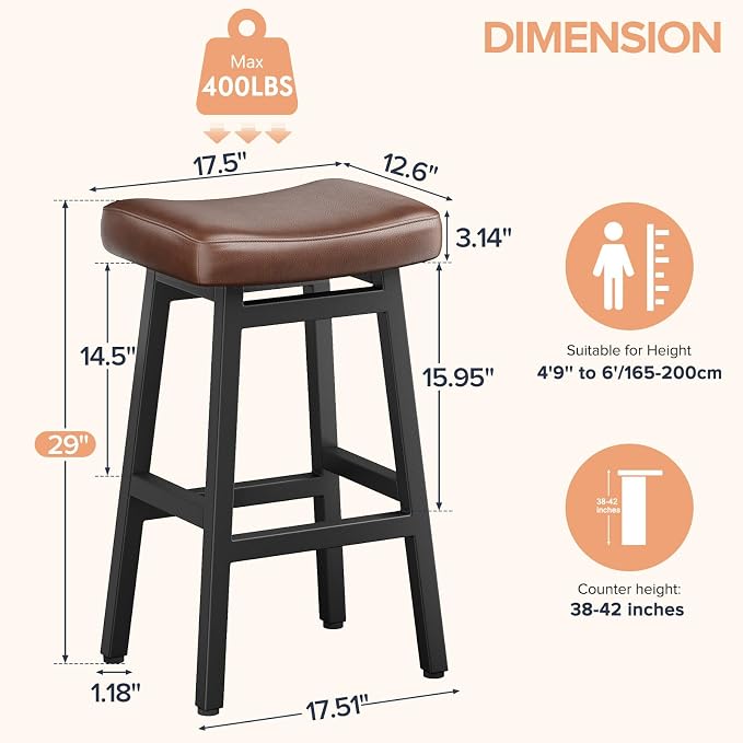 29 Inches Bar Stools Set of 2, Bar Height Barstools - Image 2