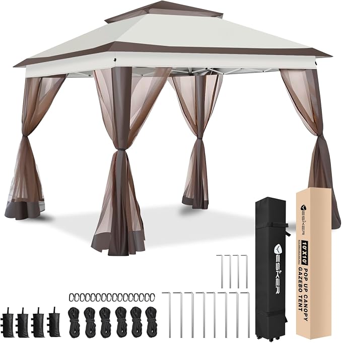 Yesker 10x10 Pop Up Canopy Tent w Mesh Netting Sidewall Vented Top by YESKER