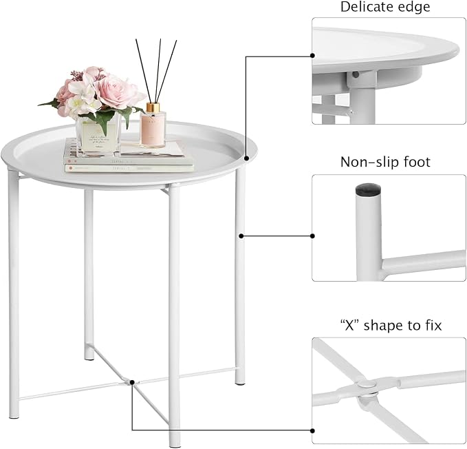 VECELO Side/End Table, Folding Round Metal Anti-Rust and Waterproof Outdoor or - Image 6