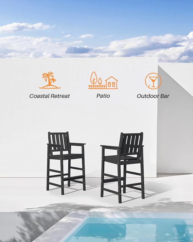 5-Piece HDPE Patio Bar Set, Rectangular Bar Height Table and 4 Adirondack Bar - Image 6