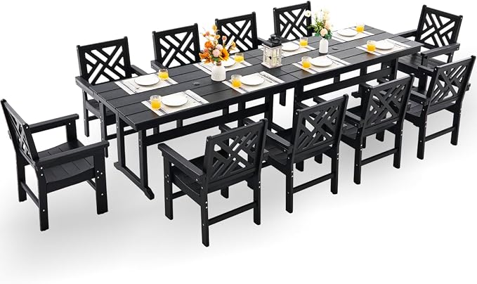 HDPE Dining Table Set for 10, 12-Piece Outdoor Table and Chairs Include 10 by Unknown