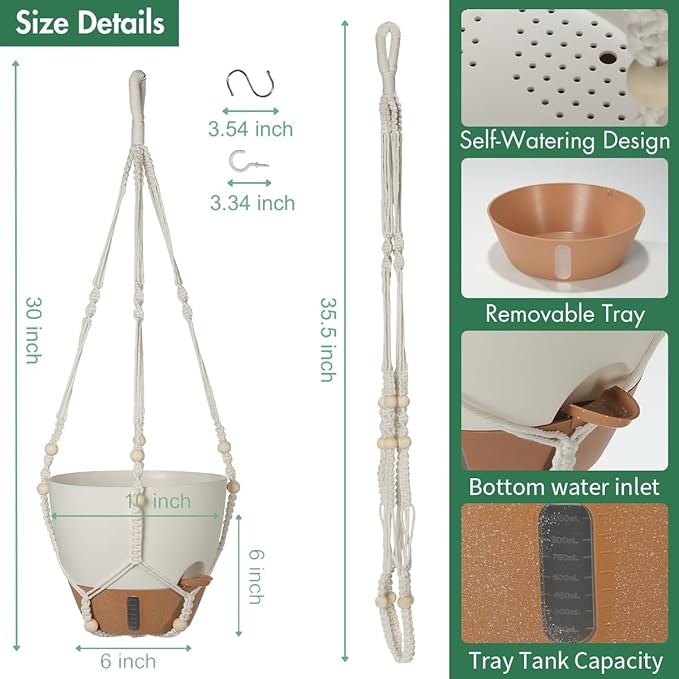 Self-Watering Hanging Planters for Indoor Plants Set 2-Piece Includes Plant - Image 3