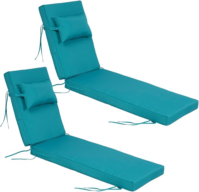 Outdoor Chaise Lounge Cushions Set of 2, Waterproof Fade Resistant Patio by Actualaction