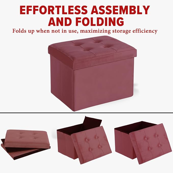 LINMAGCO Storage Ottoman Folding Foot Stool Velvet Footrest - Image 4