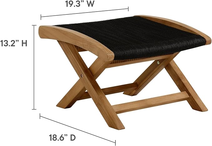 Modway Vienna Outdoor Patio Teak Wood Folding Ottoman in Natural Black - Image 3