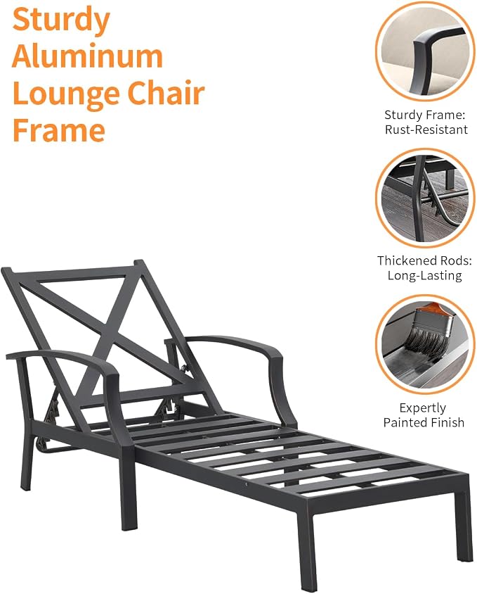 2 Pieces Lounge Chair Set, Outdoor Chaise Lounge Set, Never-Rust Aluminum Pool - Image 6