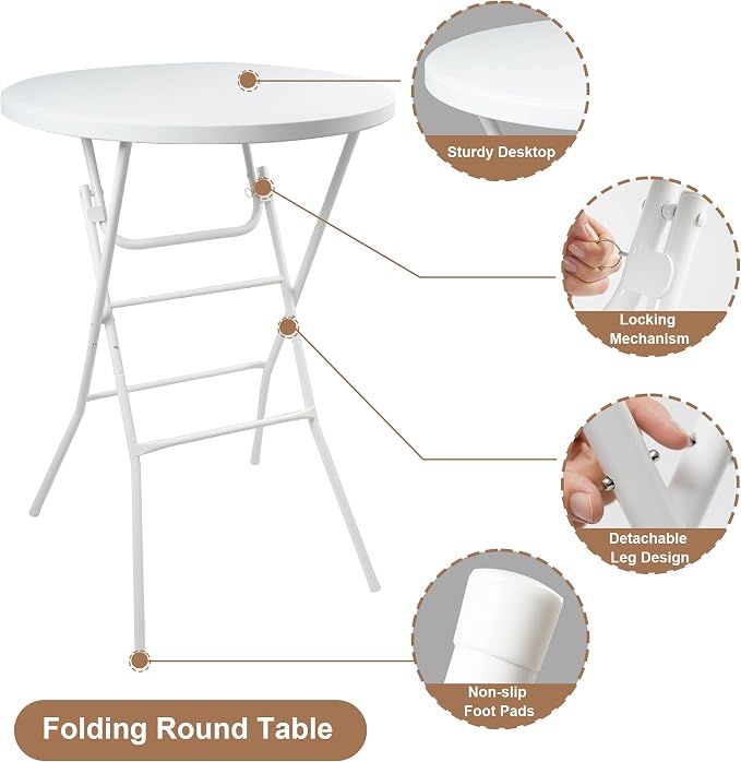 Folding Round Table, 32in Cocktail Table, High Top Table - Image 8