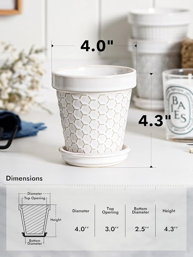 LE TAUCI Ceramic Succulent Pots, 4 Inch Small Plant Pot - Image 4