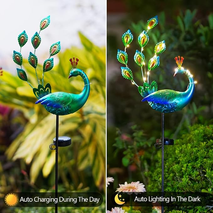DREAMSOUL Peacock Solar Lights Outdoor 2 Pack, Waterproof Outdoor Solar Lights - Image 4