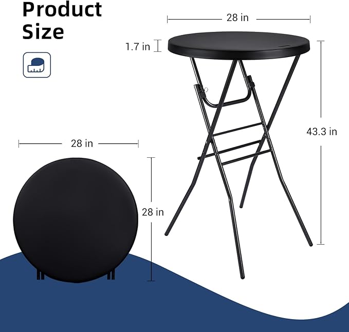 Cocktail Table 28in High Top Round Folding Indoor Outdoor, Plastic Bar Height - Image 3