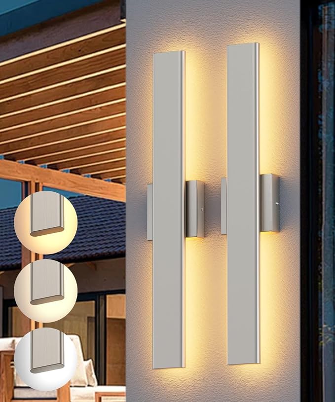 Aipsun 2 Packs Nickel Outdoor Wall Light 23.6inch Modern LED Exterior Wall - Image 9