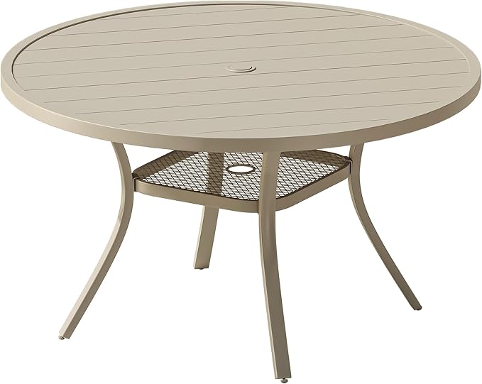 Patio Dining Table for 4-6, Round Metal Outdoor Table by VOXBIN
