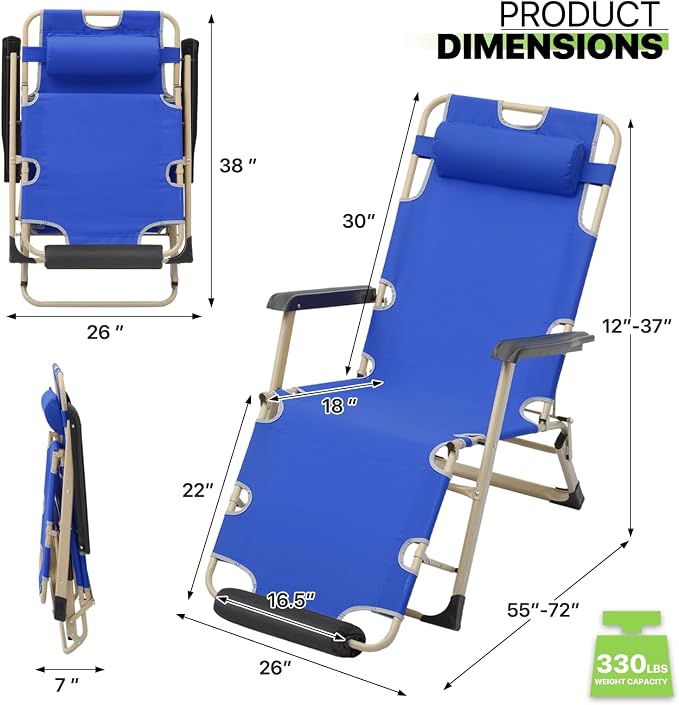 Magshion Folding Patio Chairs Set of 2, Outdoor Lounge Chair - Image 3