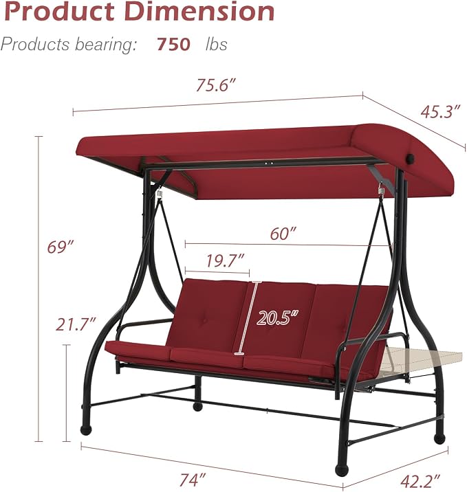AECOJOY 3-Seat Outdoor Porch Swing - Image 5