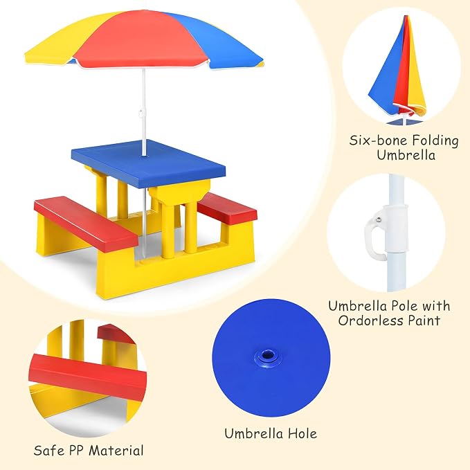 ARMILE Kids Picnic Table, Kids Indoor & Outdoor Table and Bench Set - Image 6