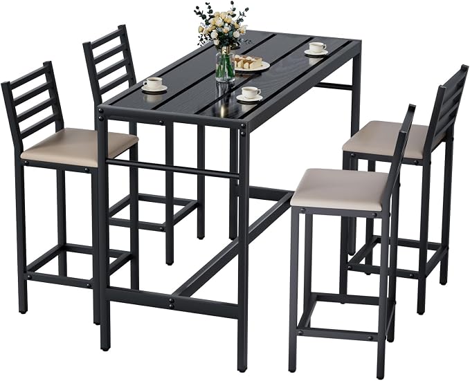 5 Piece Outdoor Patio Bar Set, 4 Cushioned 41" Bar Stools Modern Metal Outdoor by Gaonala