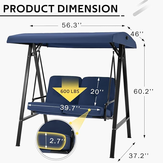 AECOJOY 2-Seat Outdoor Patio Swing Chair - Image 3