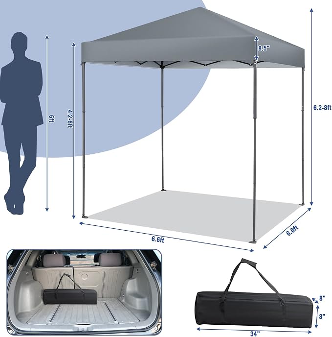 Tangkula 6.6x6.6 Ft Pop Up Canopy, 1 Person Instant Setup Canopy Tent - Image 8