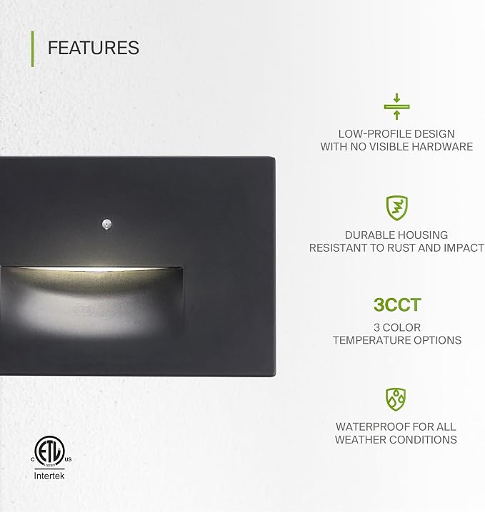 ASD LED Recessed Step Light Fixture, Dusk to Dawn Outdoor Stair Tread Lighting - Image 3