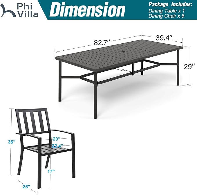 PHI VILLA 9 Pieces Outdoor Dining Set - Image 9