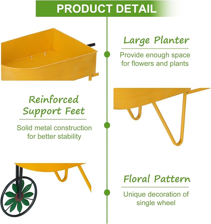 BAYN Metal Wheelbarrow Flower Cart Planter, 2 Packs Plant Stands - Image 4