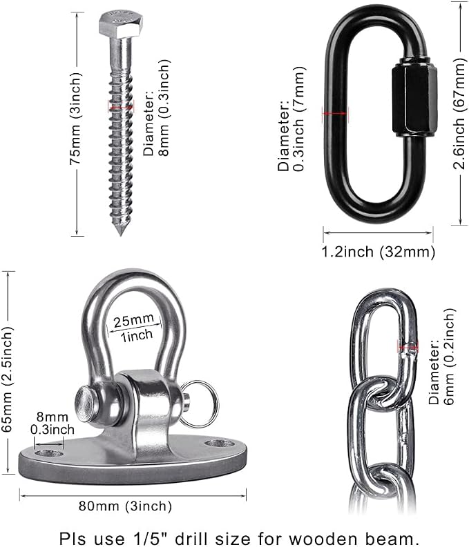 BeneLabel Set of 2 Heavy Duty Porch Swing Hanging Chain Kit, Hammock Chair - Image 8