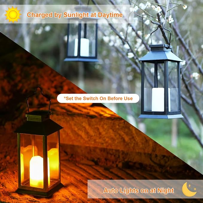 Tomshine 2 Pack Solar Lanterns, Outdoor Garden Hanging Lanterns, 11.8 Inch LED - Image 4