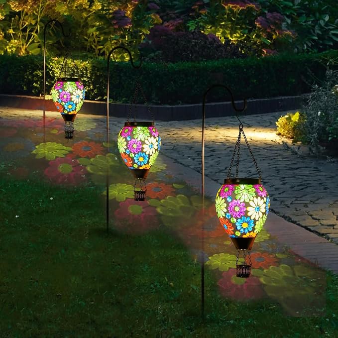 Starsoul Mosaic Flowers Hot Air Balloon Solar Lantern Glass Outdoor Hanging Hot - Image 9