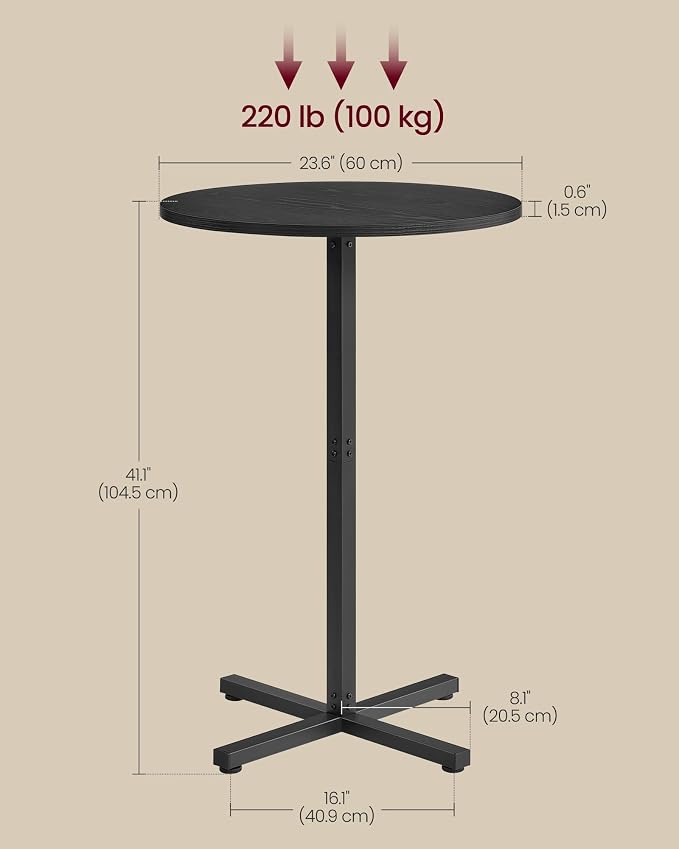 VASAGLE Round Cocktail Table, High Top Bar Pub Table - Image 3