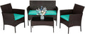 FDW | 4-Piece Patio Furniture Set | Brown & Blue | Outdoor Wicker Furniture by FDW