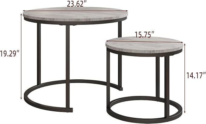 HOJINLINERO Round Coffee Table, Nesting Coffee Table Set of 2, Center Tables - Image 2