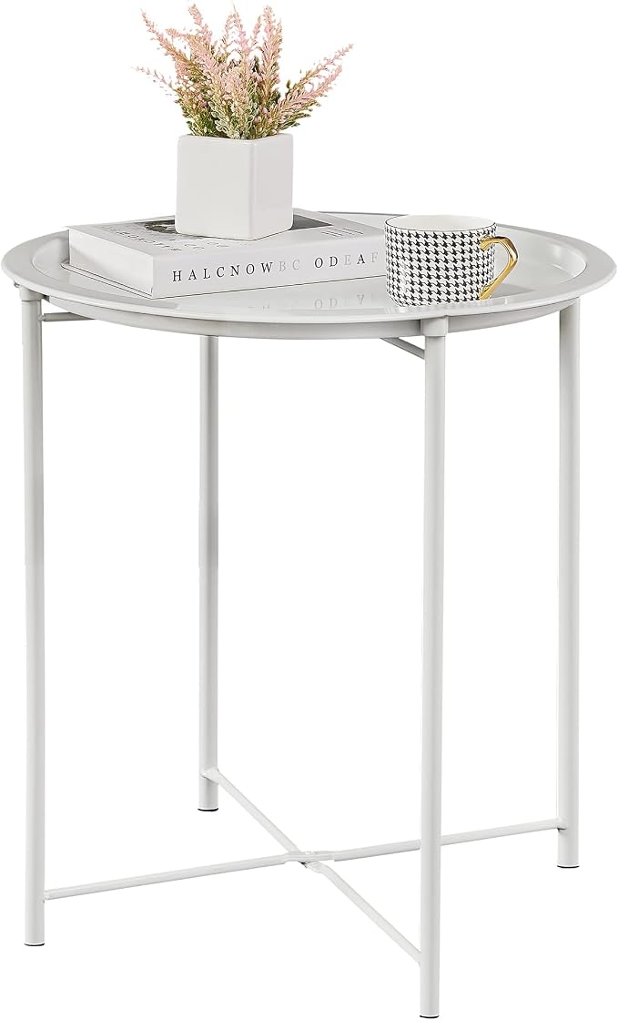 VECELO Side/End Table, Folding Round Metal Anti-Rust and Waterproof Outdoor or by VECELO