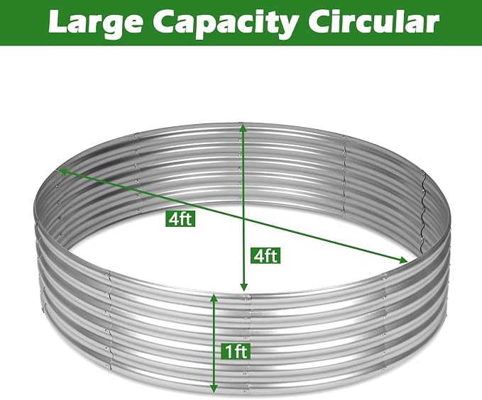 OUSHENG 4x4x1ft Round Galvanized Raised Garden Beds Outdoor, Steel Fire Pit - Image 2