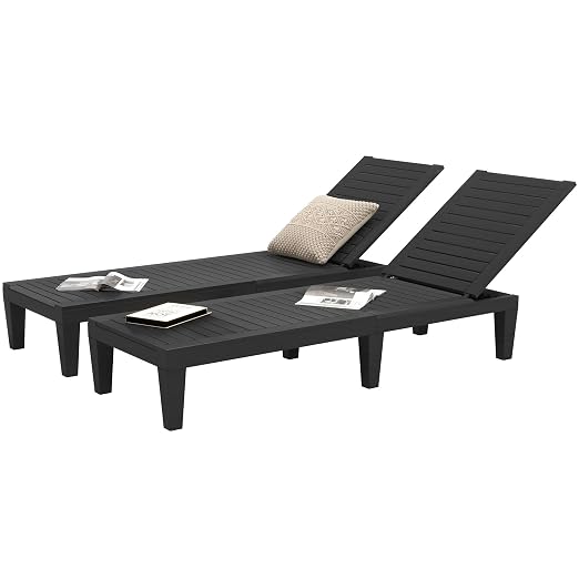 DWVO Outdoor Chaise Lounge, Pool Lounge Chair Set of 2 w/ 5-Level Backrest by DWVO