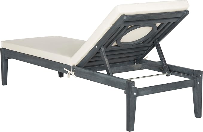 SAFAVIEH Outdoor Collection Montclair Ash Grey Solid Wood/Beige Cushion - Image 3