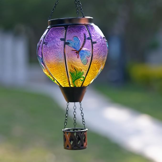 Starsoul Dragonfly Hot Air Balloon Solar Lantern Outdoor Glass Hanging Hot Air - Image 4