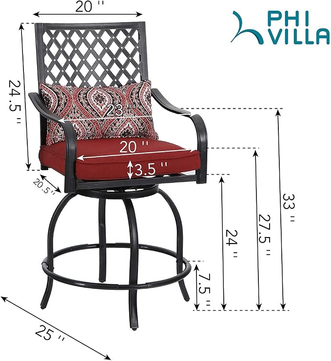 PHI VILLA Outdoor Swivel Bar Stools Set of 4, Counter Height Patio Chairs - Image 2