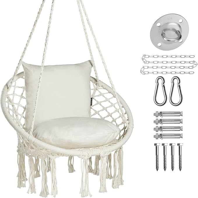 JoyView Macrame Hammock Chair Hanging Swing Chair Max 330 Lbs by JoyView