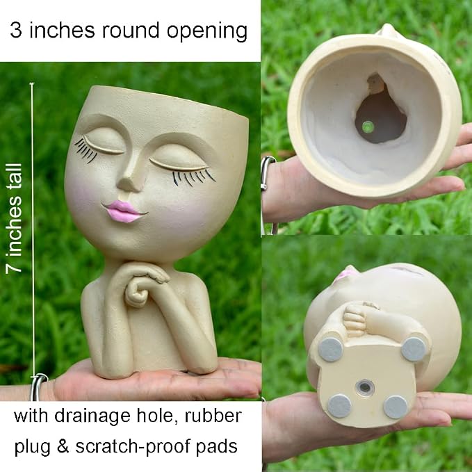 Face Head Planter, Funny Heads Plant Pots, Cute Girl Faces Plant Pot, - Image 2