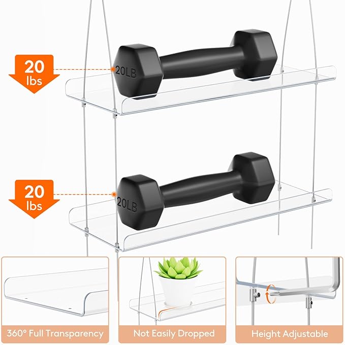 Lifewit 2-Tier Window Plant Shelves 15", Acrylic Adjustable Hanging Floating - Image 4