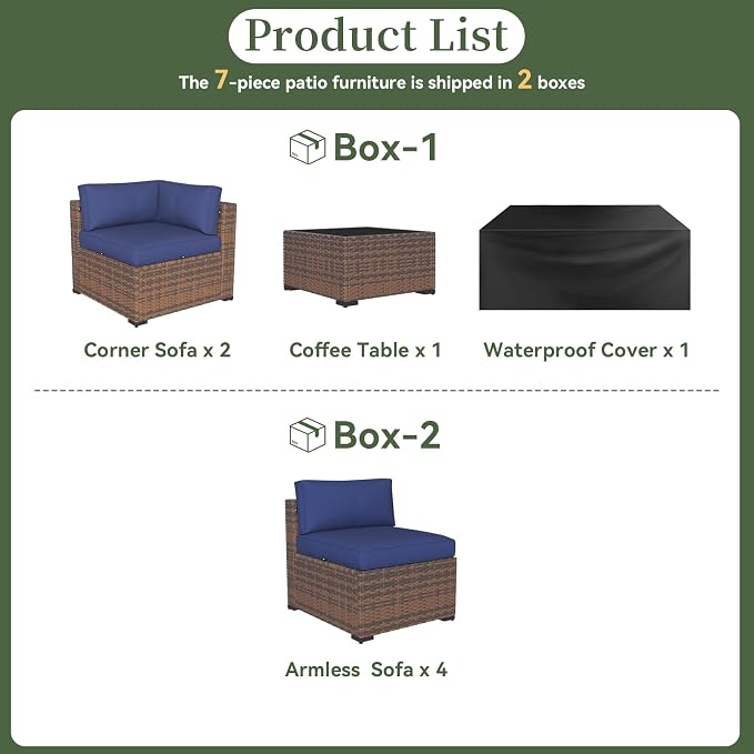 Aoxun 7 Piece Patio Furniture Set Wicker Rattan Patio Conversation Set Outdoor - Image 7