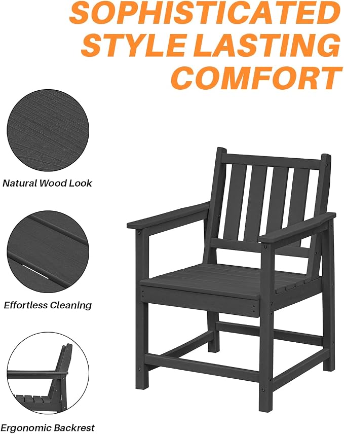 Patio Dining Chair Set of 2, HDPE Outdoor Dining Chair, Ergonomic HDPE Dining - Image 4