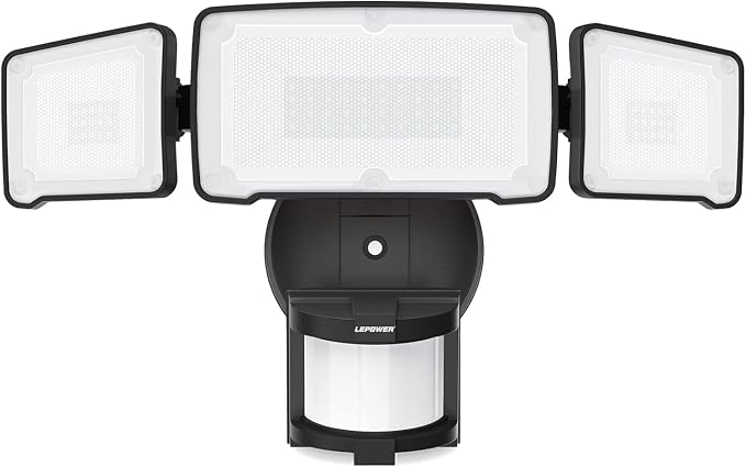 LEPOWER LED Motion Sensor Security Lights, 3 Head Motion Detected, Waterproof by LEPOWER